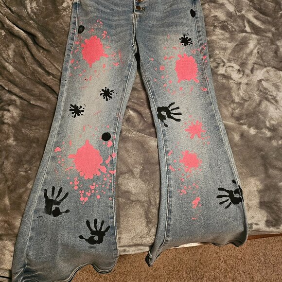 Kancan Womens Paint Splashed Jeans Sz 11 - Picture 4 of 15